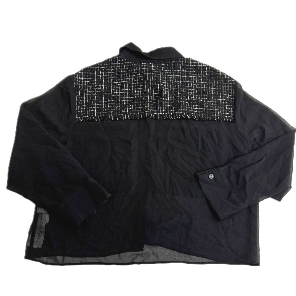 Zara Shirt Women Medium Black Tweed Patchwork Grunge Sheer Button Up - Picture 3 of 10